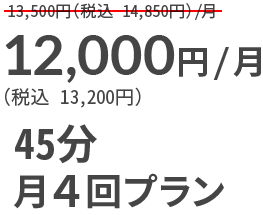 12,000円（税込 13,200円）45分月4回プラン